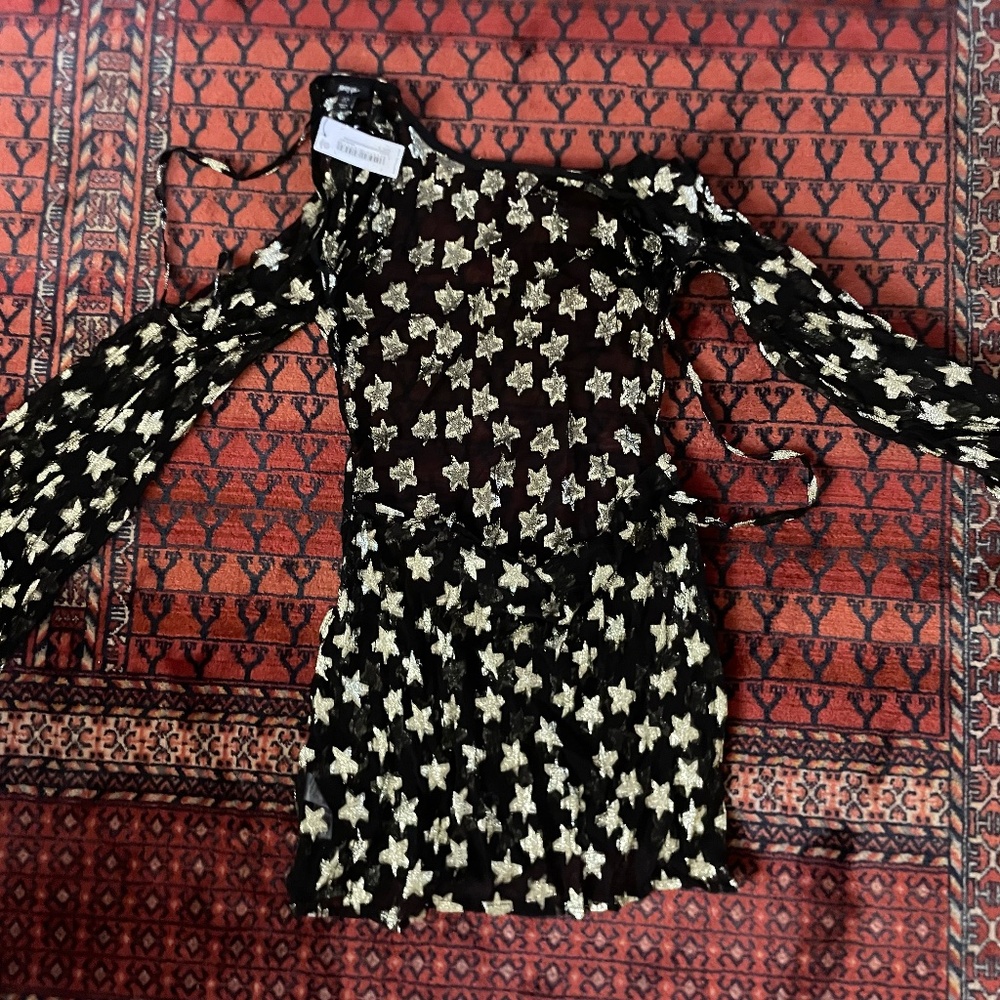 Jacquard Glitter Star Open Back Cover Up Mini Dress